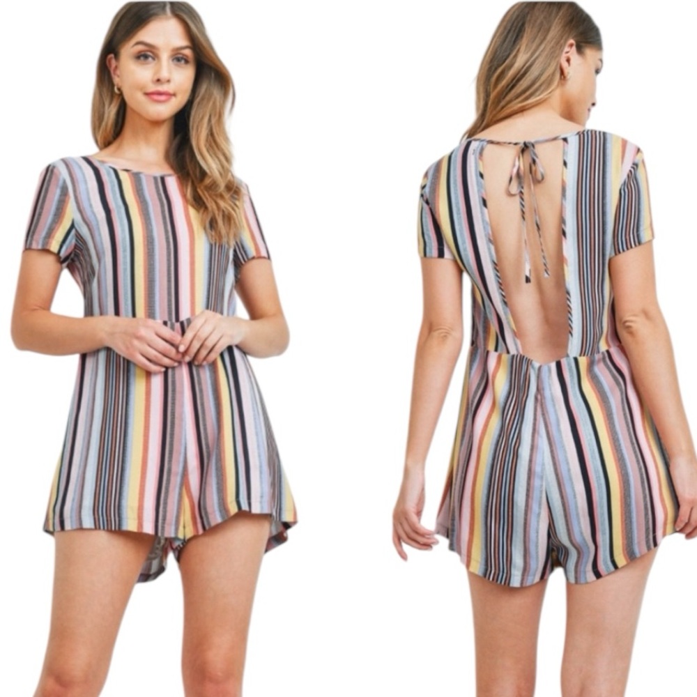 Boutique Striped Open-Back Romper